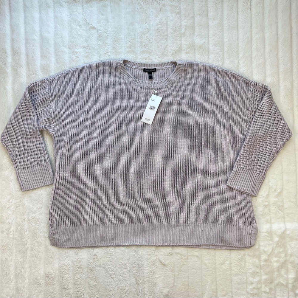 EILEEN FISHER dark cream organic cotton round neck box top sweater